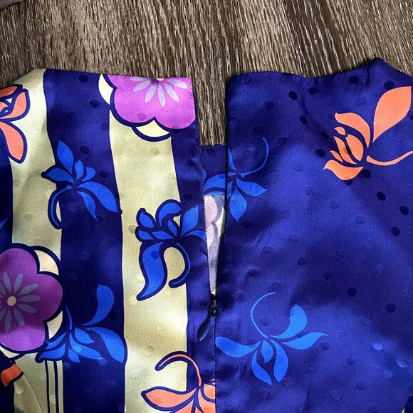 NWT Silvia Astore Jade Blue Floral Silk Midi Dress Size 42 |‎ Medium Long Sleeve - Picture 15 of 16